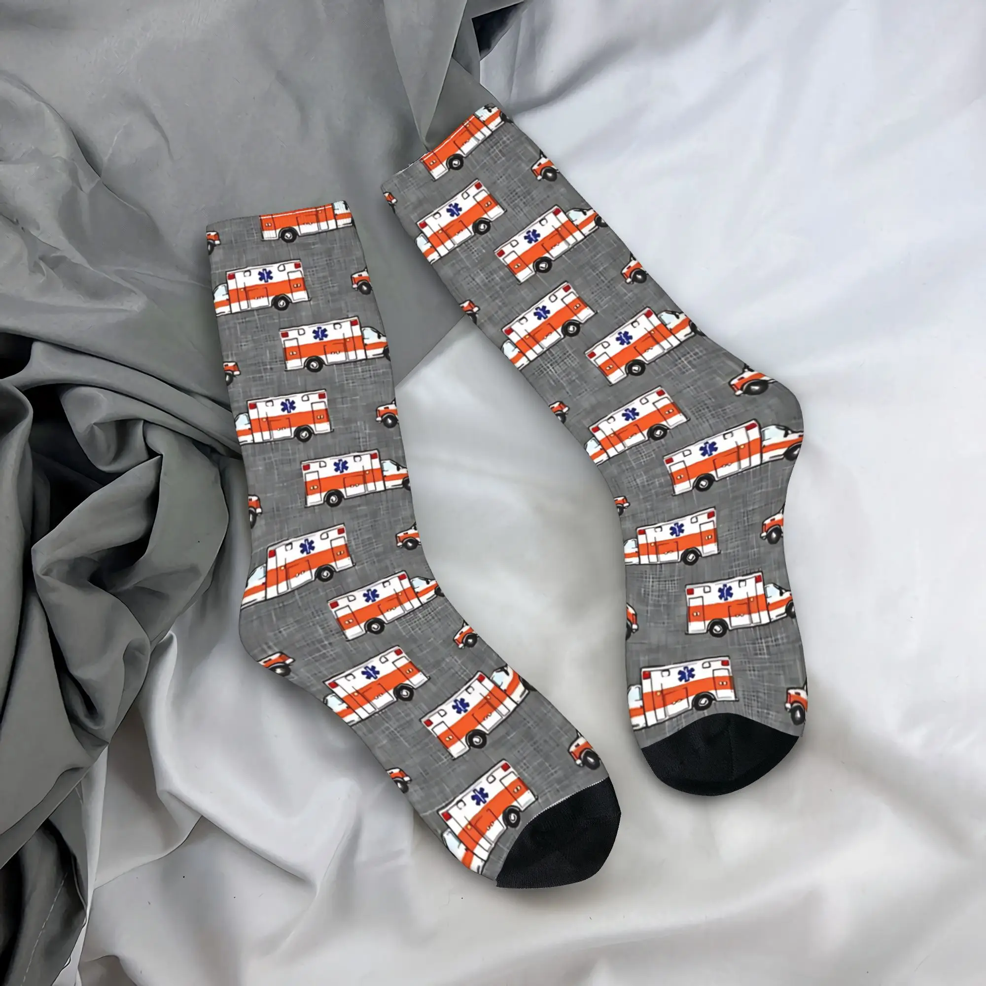 

Ambulance on Orange and Gray Socks Graphic Stockings Non Slip Unisex Men Socks Soft Autumn Fashion Outdoor Sports Socks