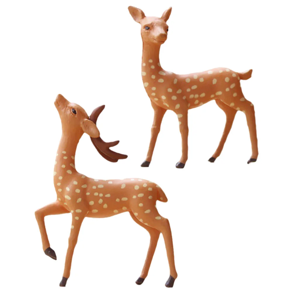 

2 Pcs Sika Deer Ornament Statue Miniatures Home Decor Decorations for The Outdoor Animal Model