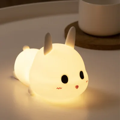 Lovely Bunny Silicone Charging Racket Induction Lamp Cartoon Bedside Lamp Children Sleeping Ambience Light