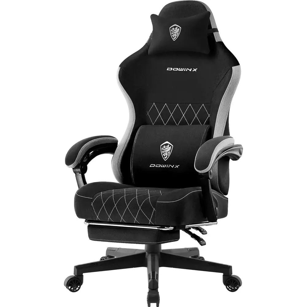 Ergonomic Breathable Fabric Gaming Chair with Lumbar Support, Adjustable Height and Footrest for Adults, Black