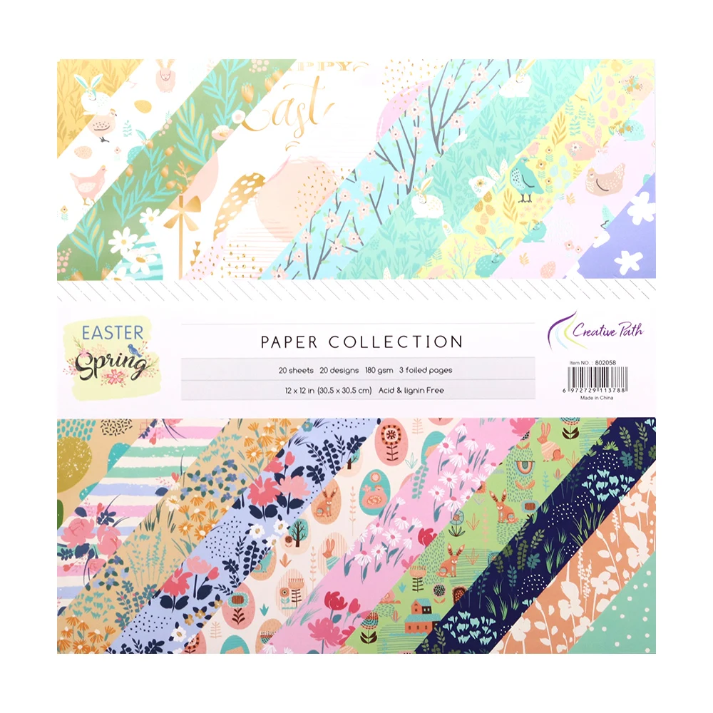Creative Path Easter Spring 12x12 Inch Scrapbook Paper Rabbit Flower Pattern Decorative Journaling Background Paper For Crafting