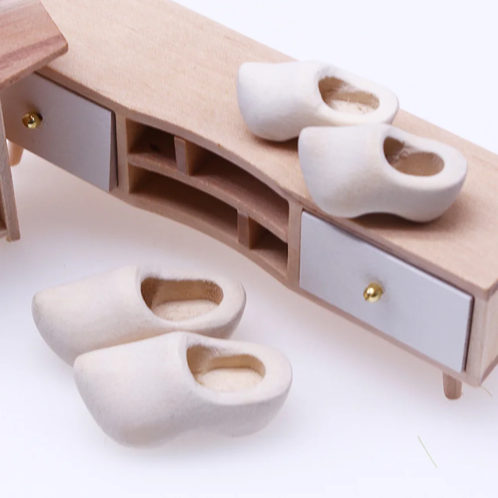 

4 Pairs Clogs Klompen for Mini House Blank Ornaments DIY Craft Supply Wooden Shoe Child Kids