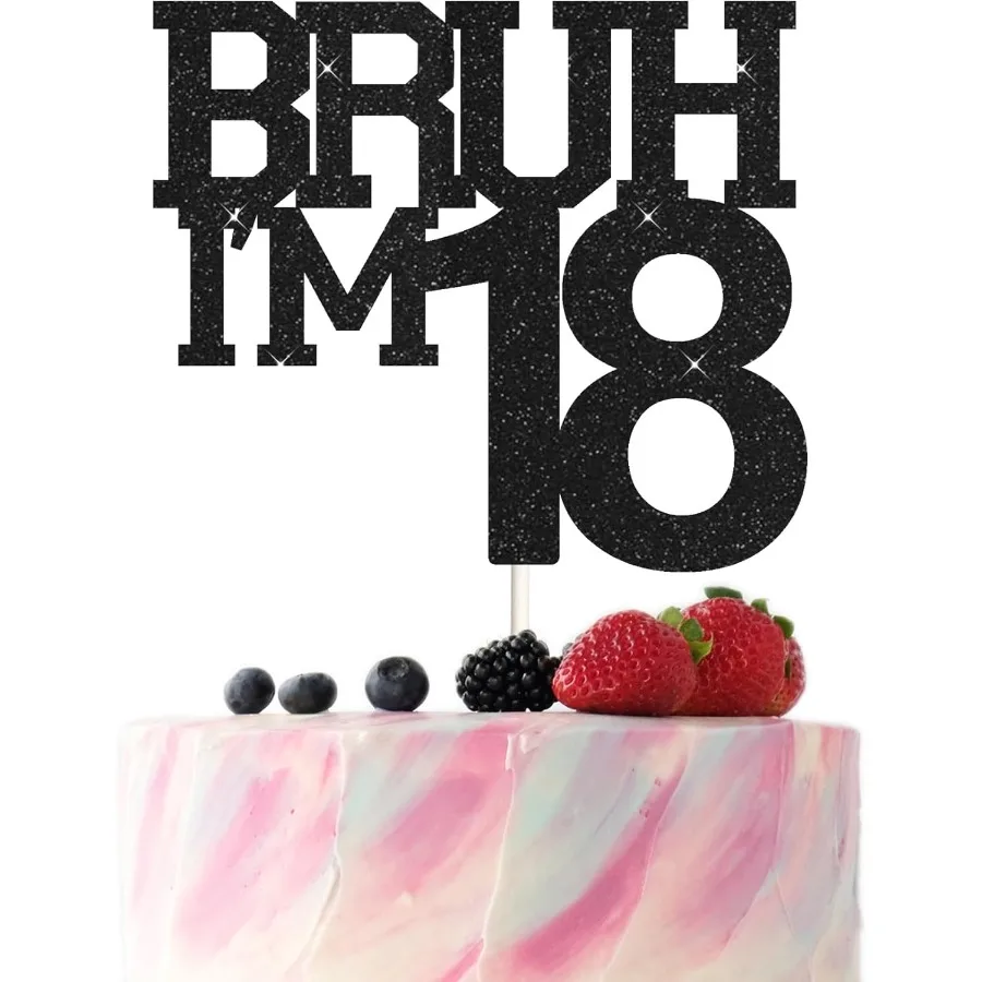 

Топпер для торта Bruh I'm 18, забавные украшения для вечеринки по случаю дня рождения, Bro I'm 18, топпер для торта с днем рождения для женщин, черный блеск