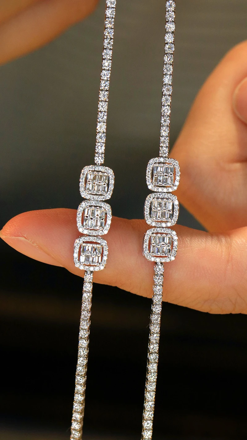 LUOWEND 100% 18K White Gold Bracelet Luxury 1.77carat Real Natural Diamond Bracelet for Women Fashion OL Style Fine Jewelry