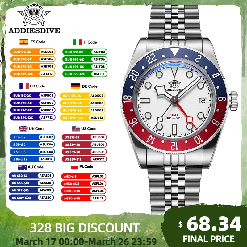 

ADDIESDIVE Men’s Quartz Watch Bubble Mirror Glass Stainless Steel Luminous Wristwatch Diver Luxury Business Watches reloj hombre