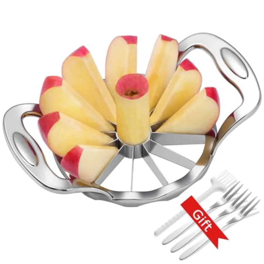 

Heavy duty stainless steel apple slicer and corer with 3 forks and cleaning brush for efficient fruit preparation in kitchen id