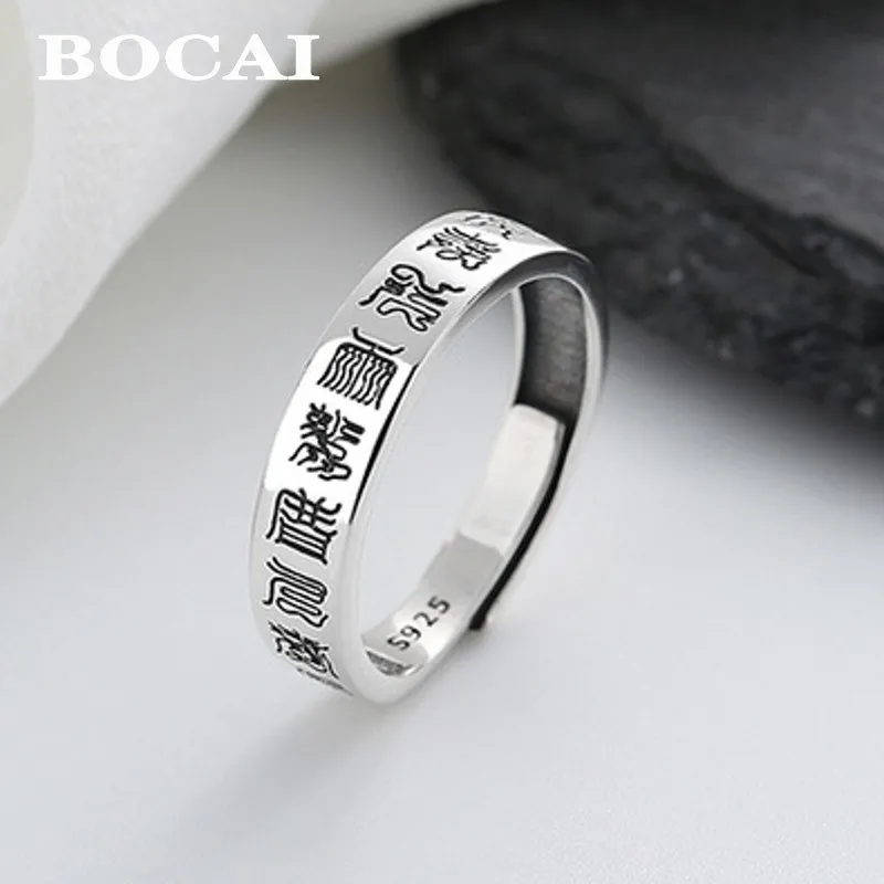 

BOCAI 100% S925 серебро Ретро Taoist девять символов мантра мир крест счастливое кольцо для женщин этнический стиль