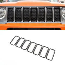 Front Grille Bezel Decoration Cover for Jeep Renegade 2019 2020 2021 2022 2023 2024 Car Exterior Accessories Carbon Fiber Look