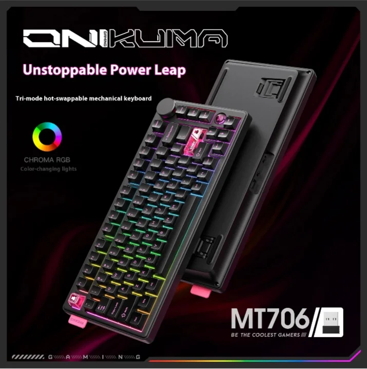 Onikuma MT706 RGB Механическая клавиатура 81 клавиша с возможностью горячей замены Трехрежимная 2,4G ABS Игровая клавиатура для киберспорта для компьютеров Игры/офиса