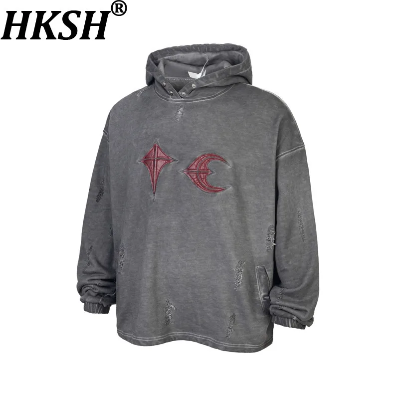 

HKSH High Street Trend 2026 Spring Autumn New Men Tide Fashion Hoodie Cotton Chic Ins Streetwear Vintage Sweatshirt Vibe HK19695