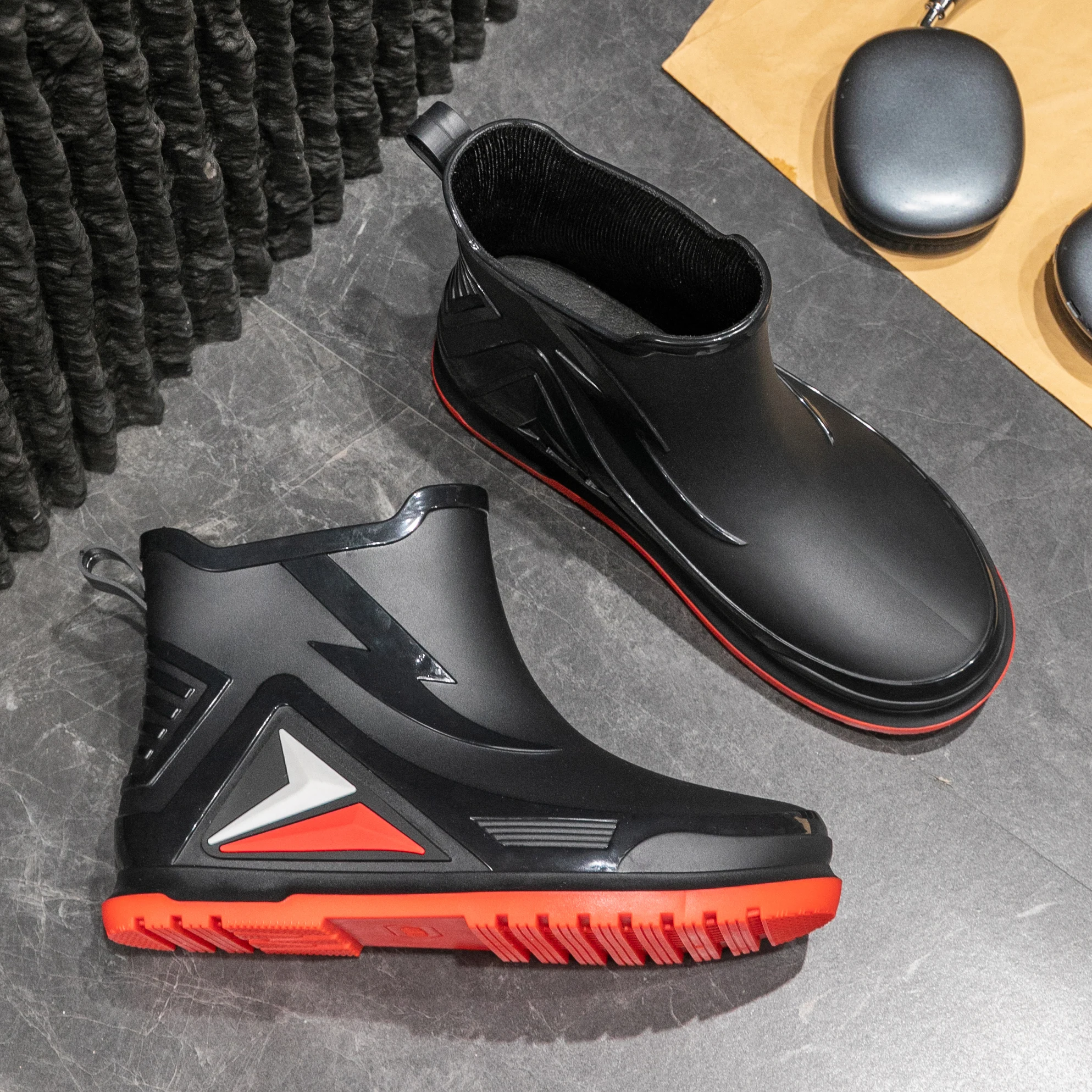 الصيف المألوف الرجال احذية المطر للماء المرأة شقة عارضة المطر المطاط أحذية الشتاء الدافئة المطبخ أحذية العمل #2