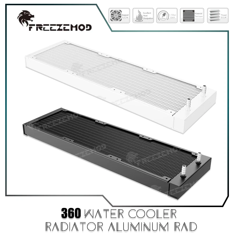 FreezeMod 360 Water Cooler Radiator Aluminum Rad PC WaterCooling Match 12cm Fan, Connect ID 5-6mm Hose,Black/White R-LP22-360