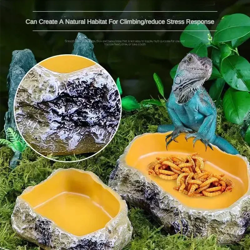 Pet Reptile Feeding Bowl Resin Container Aquarium Landscaping Food Kettle Amphibian Drinking Basin Feeder for Frog Turtle Lizard