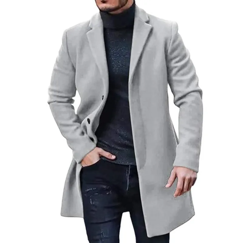 Jaqueta de lã de lapela de peito único masculina, monocromática, casual, casacos primavera e inverno, streetwear masculino