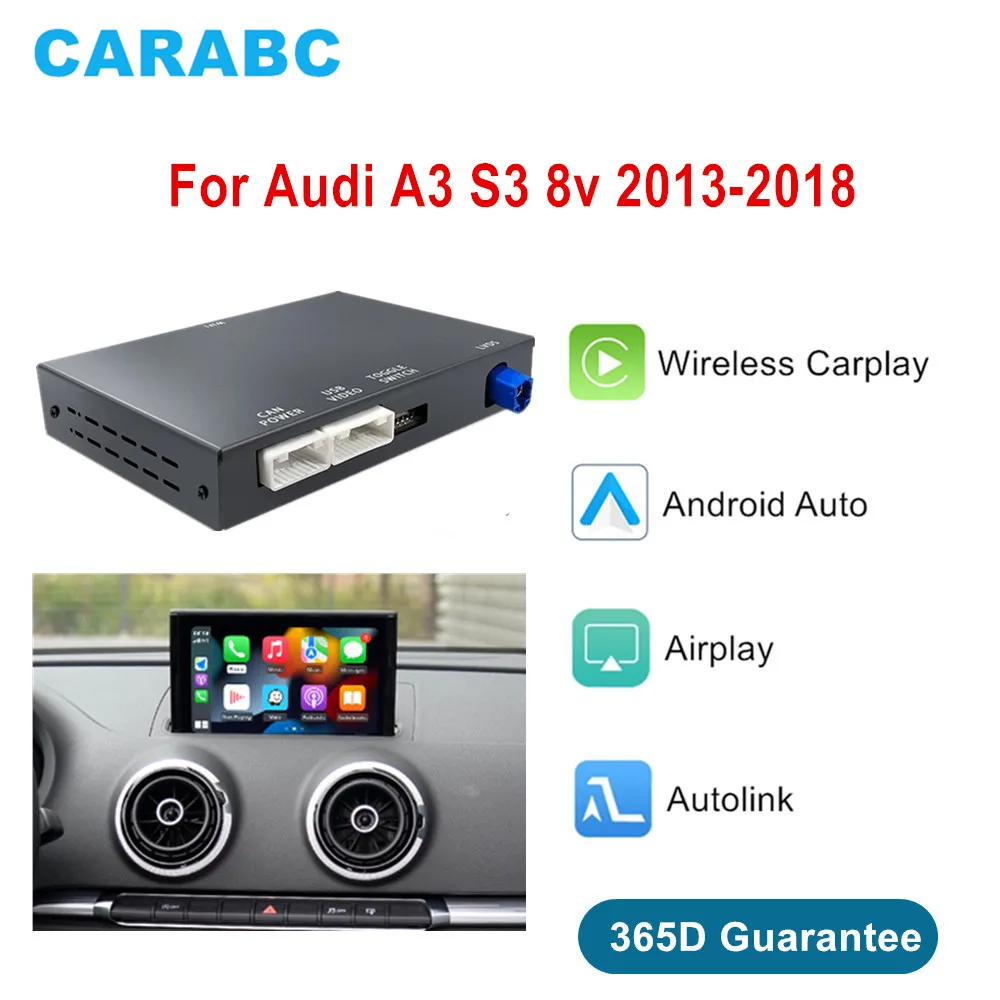 CARABC Wireless CarPlay Android Auto Adapter Mirror Link AirPlay Bluetooth GPS Navigation For Audi A3 S3 8v 2013-2018