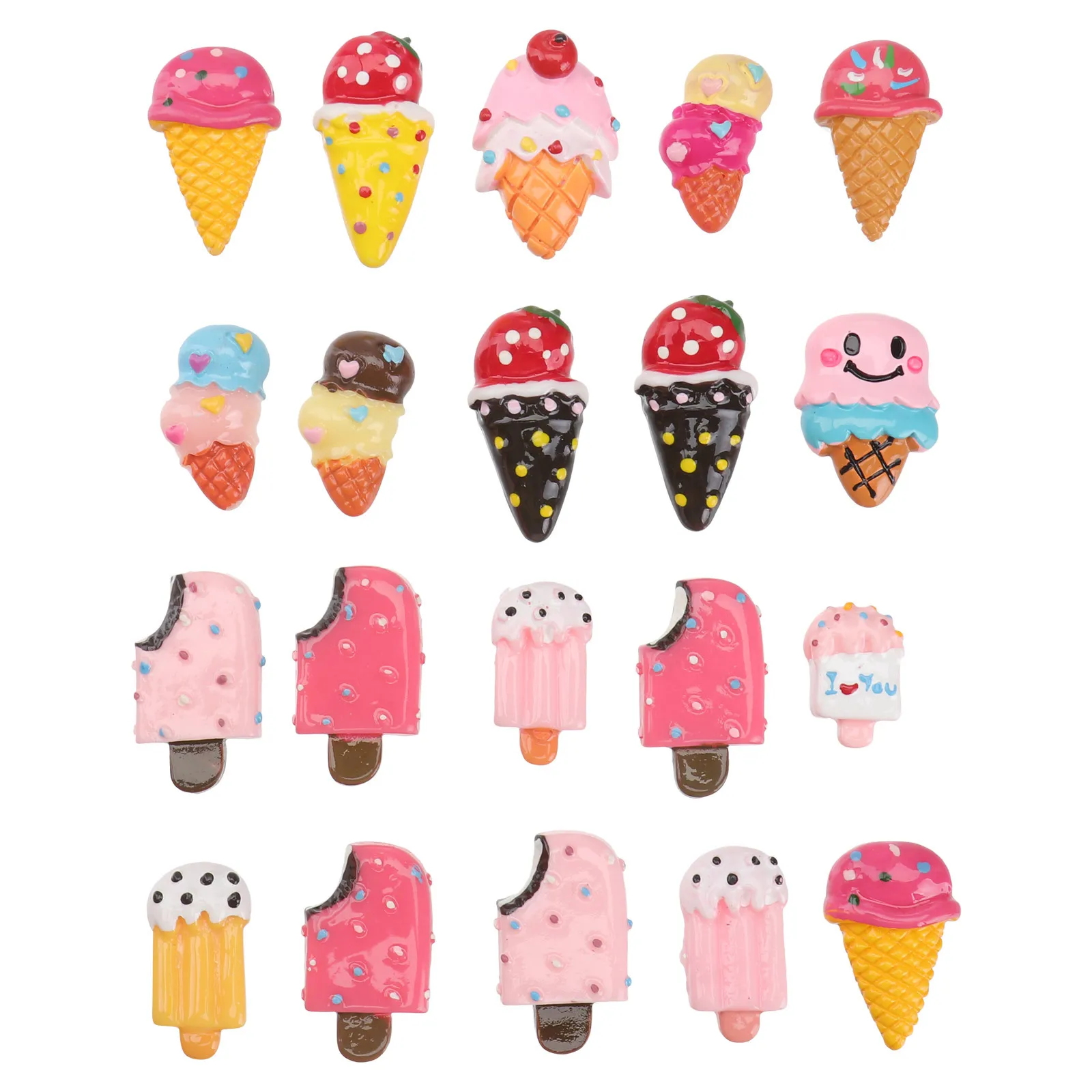 Décorations de crème glacée en résine, 20 pièces, ornements artisanaux pour la décoration de la maison, bricolage pour enfants, ornement coloré créatif en forme de crème glacée