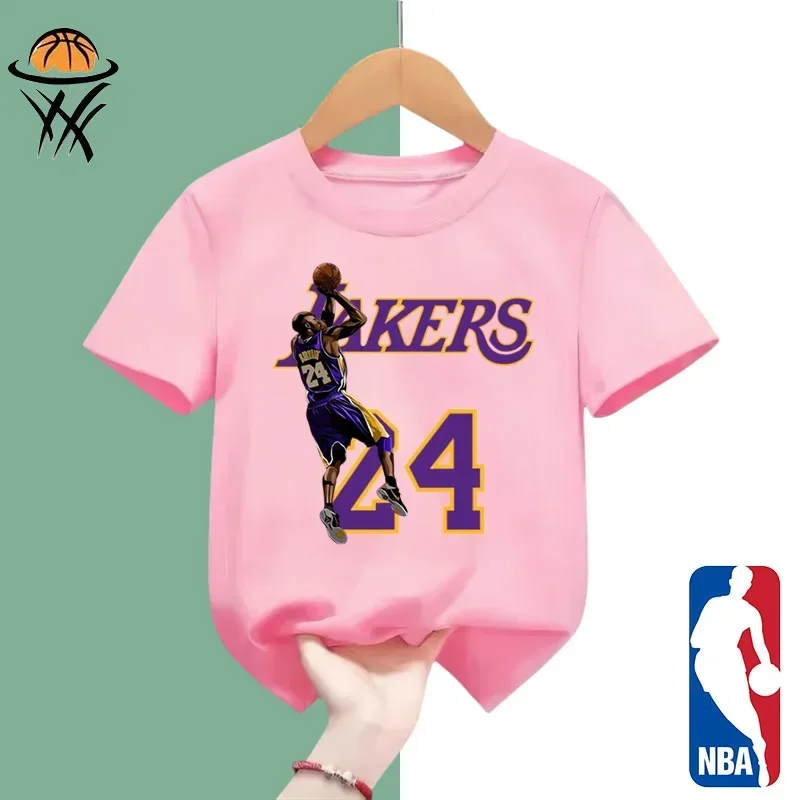 Basketball Lakers Kobe Pattern Commemorative Kids T-shirt Sports Short sleeve Boys girls shirt Casual top Black Mamba