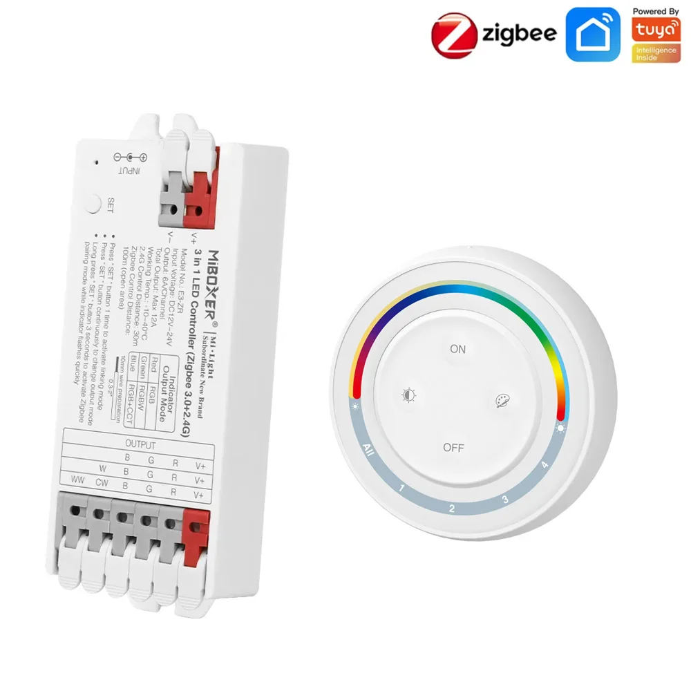 

Miboxer Zigbee 3.0 3in1 LED Controller Mini DC12V-24V RGB/RGBW/RGBCCT LED Dimmer 2.4G RF Remote Control Tuya Smart App Tool-free