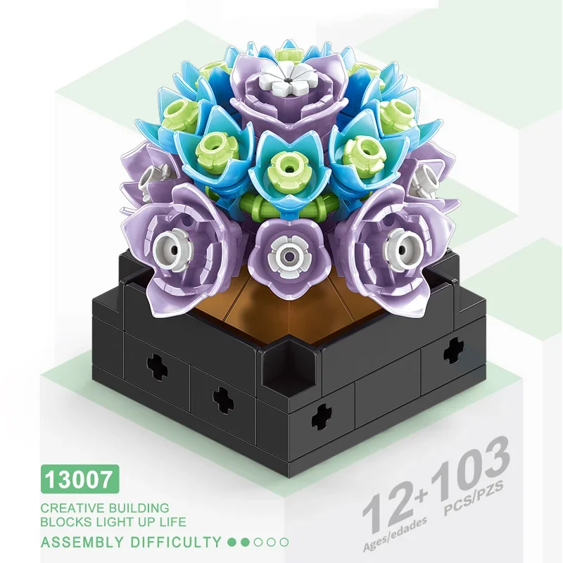 MOC Blume Sukkulenten Topf Modell Baustein DIY Ewige Bouquet Hause Schreibtisch Pflanze Dekor Ziegel Mädchen Geschenk Kinder Junge Geschenk Spielzeug