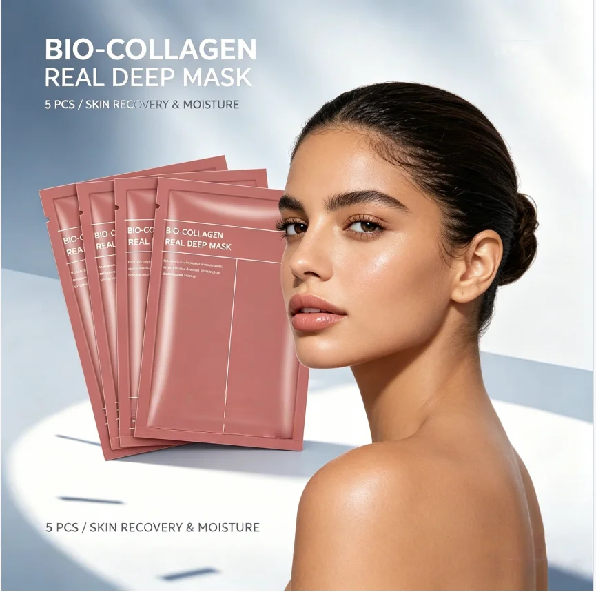 5Pcs Collagen Face Mask Set Deep Hydrating & Firming Sheet Mask Anti-Aging Wrinkle Care Glowing Skin for Party Stage Makeup Prep