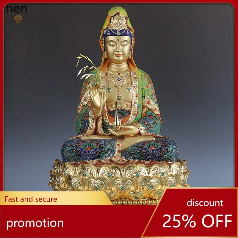 Cz1 fine drawing pure copper guanyin buddha statue for home guanyin statue guanyin bodhisattva buddha statue ornament