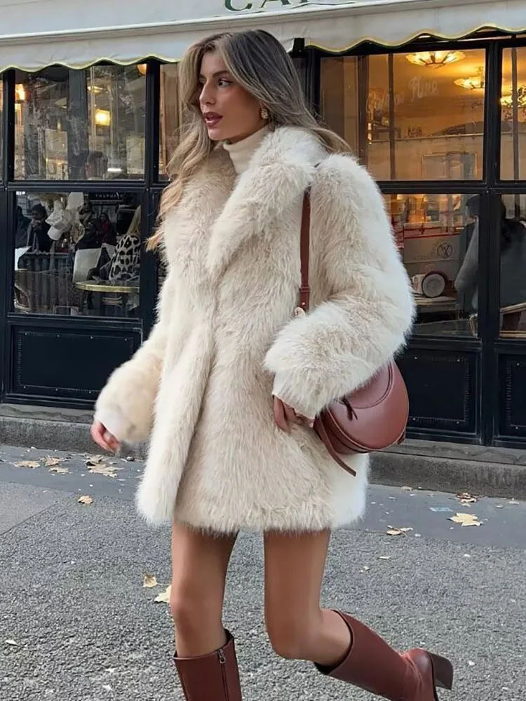 Vintage Woman Faux Fur Coat for WomenLadies Winter Thick Warm Natural Fur New Outerwear Ladies Long Luxury Loose Jackets