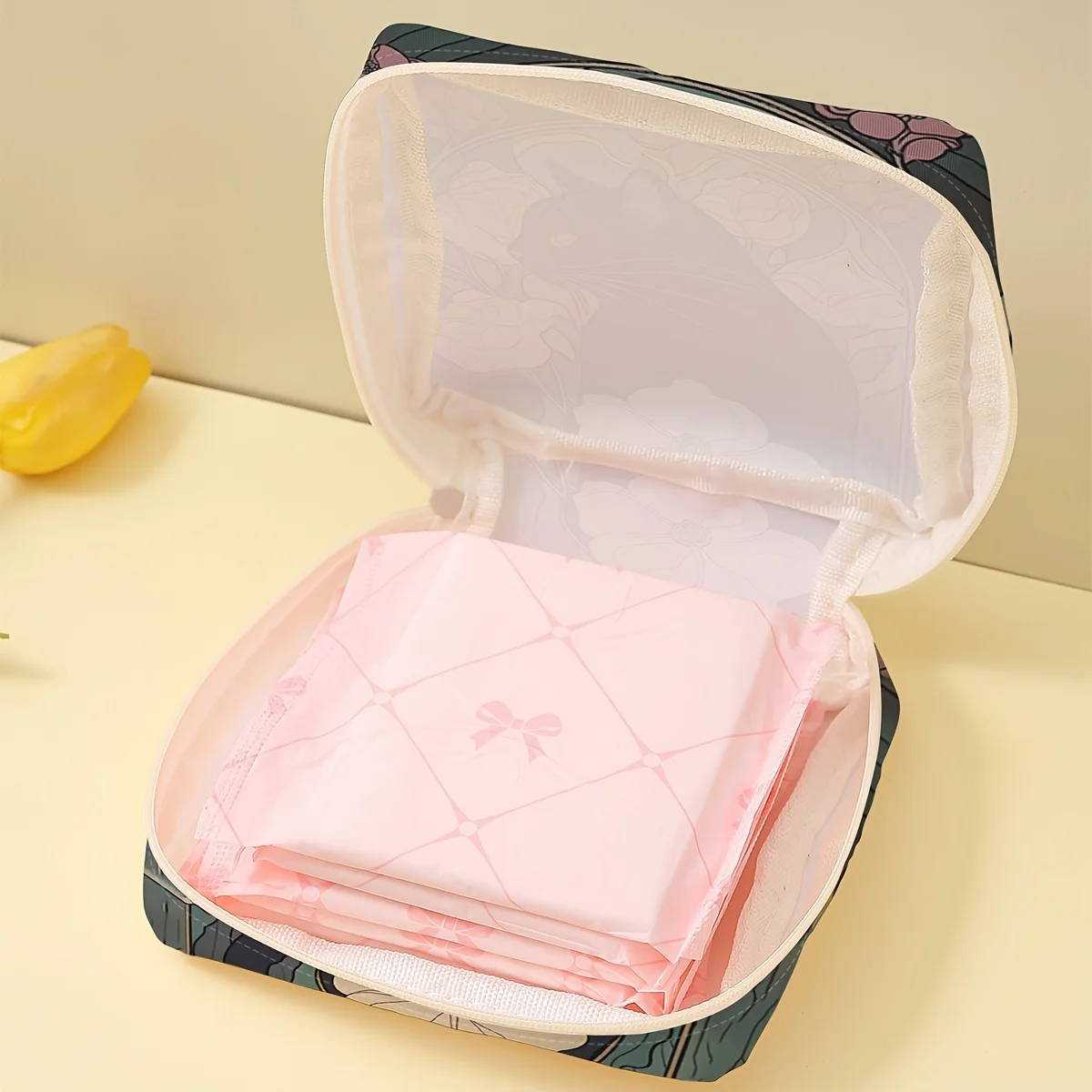1 Stück Damenbinden-Aufbewahrungstasche mit Katzenmuster, Leichte Tasche für Damenbinden, Hygiene-Tasche für Damenbinden – Detail 4