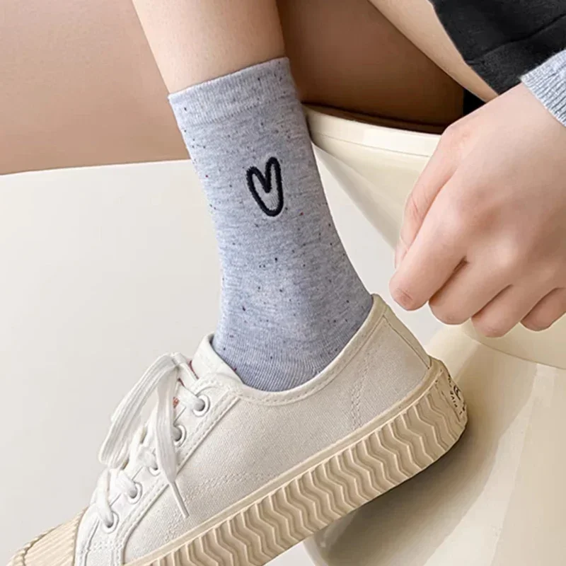 1-3pairs Love Pattern Socks Women Girls Cute Crew Mid-tube Cotton Sock Casual Heart Embroidered Streetwears Dot Thin Hosiery