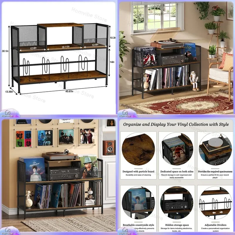 for Cross-border Floor Retro CD Vinyl Record Simple Storage Rack Iron and Wood Combined Book Display Living Room Shelf