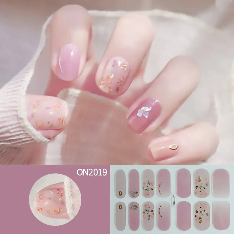 DIY semi-painted gel nails Manicure UV Gel Nail Stickers 14/20 Finger Adhesive Semi Cure nail stickers self-adhesive NEW