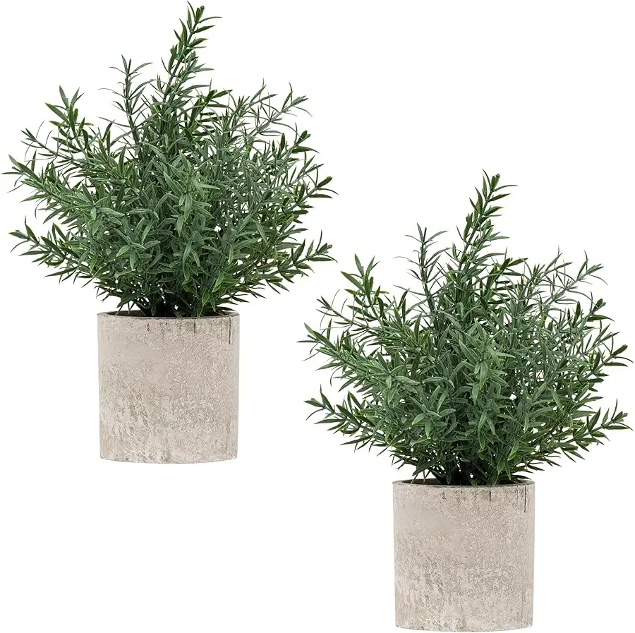 

2 Pack Small Fake Plants Rosemary Potted Artificial Plants for Shelf Desk Home Kitchen Bathroom Farmhouse Room Coffee Table Deco