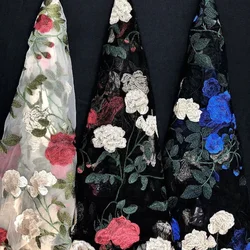 Rose Mesh Embroidered Fabric Colorful Full Width High Quality Flower Fashion Wedding Dress Design Fabrics Wholesale By Yard