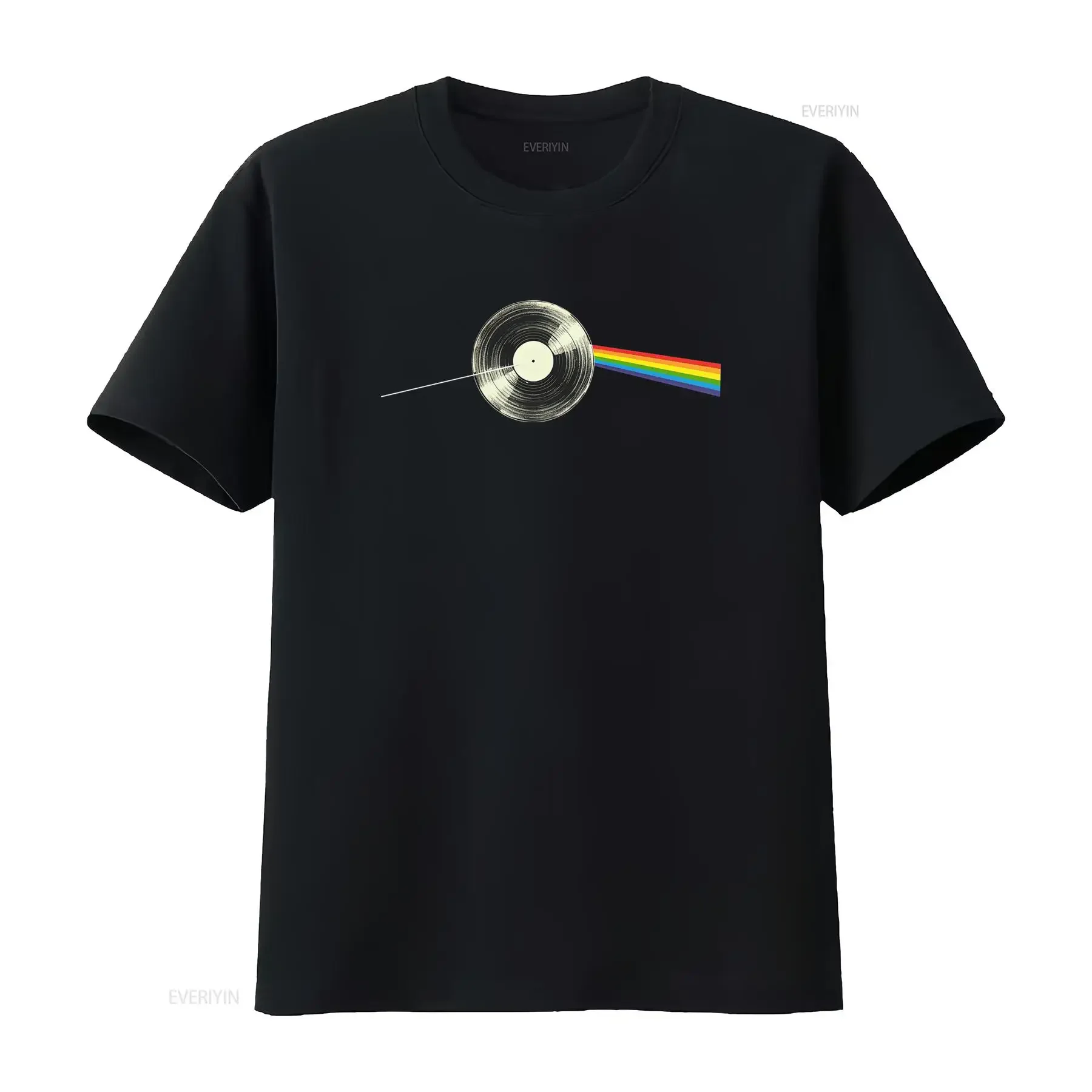 Mens Quality Cotton T Shirt Dark Side Of The Vinyl Moon Lp Record Music Rainbow Print  vintage Washed graphic Unisex Soft
