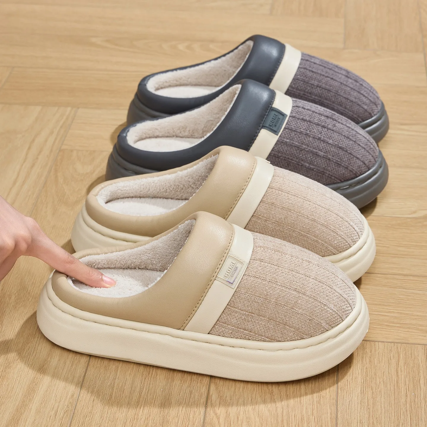 Autumn Winter Slippers Thick Sole Men's Cotton Slipper Indoor Anti-slip Women Warm Shoes Comfortable Couple's Home Furry Slides
