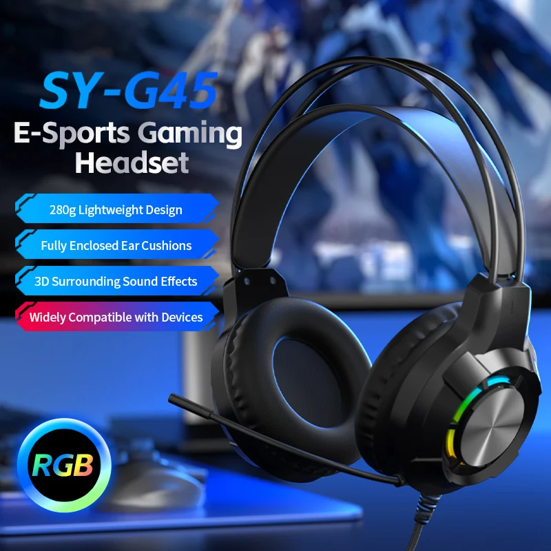Gaming Headset Noise Cancelling Earphone Headset Wired Gaming Headset For PS5 PS4 PC Mac Gaming Headphones With Mic RGB Gifts
