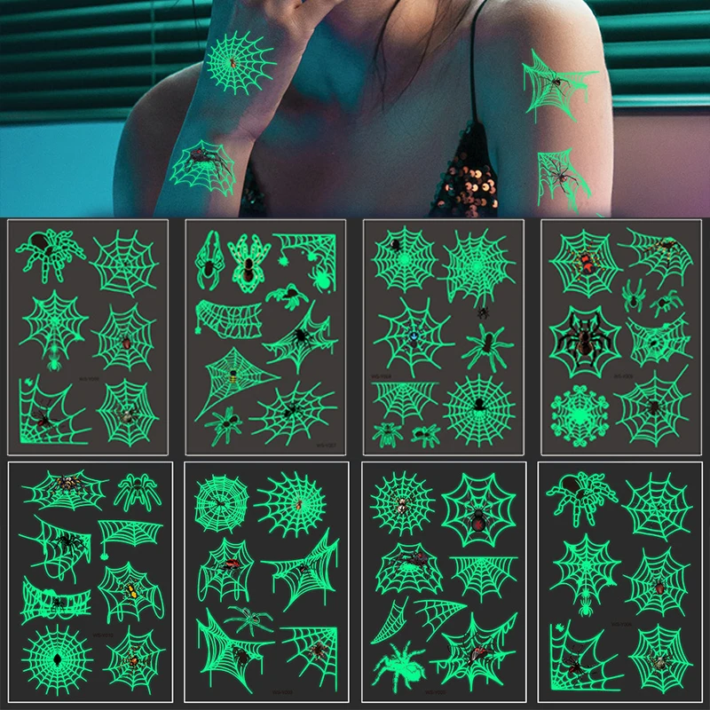 

Day of the Dead Luminous Spider Web Stickers Decals for Halloween Music Party Fluorescence Body Art Temporary Waterproof