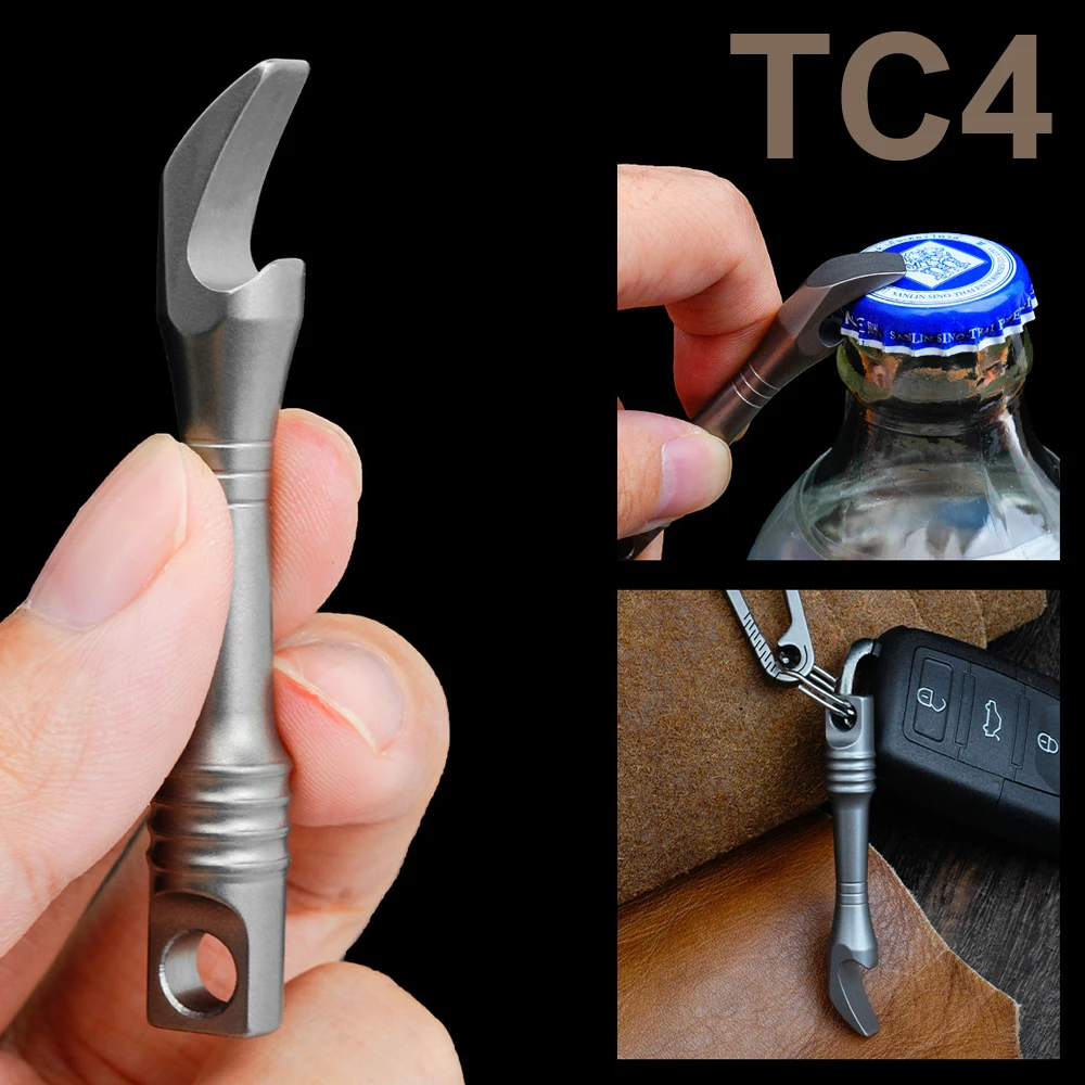 

Titanium alloy TC4 Pry Bar Bottle Opener, Mini Keychain Pendant, Edc Multifunctional Unboxing Tool,A1588