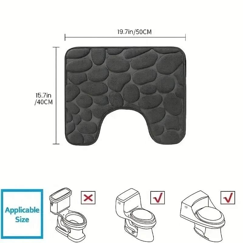 Solid Color Bathroom Mat U-shaped Absorbent Toilet Rugs Cobblestone Embossed Bathroom Decor Floor Mat Coral Fleece Non-slip Bath