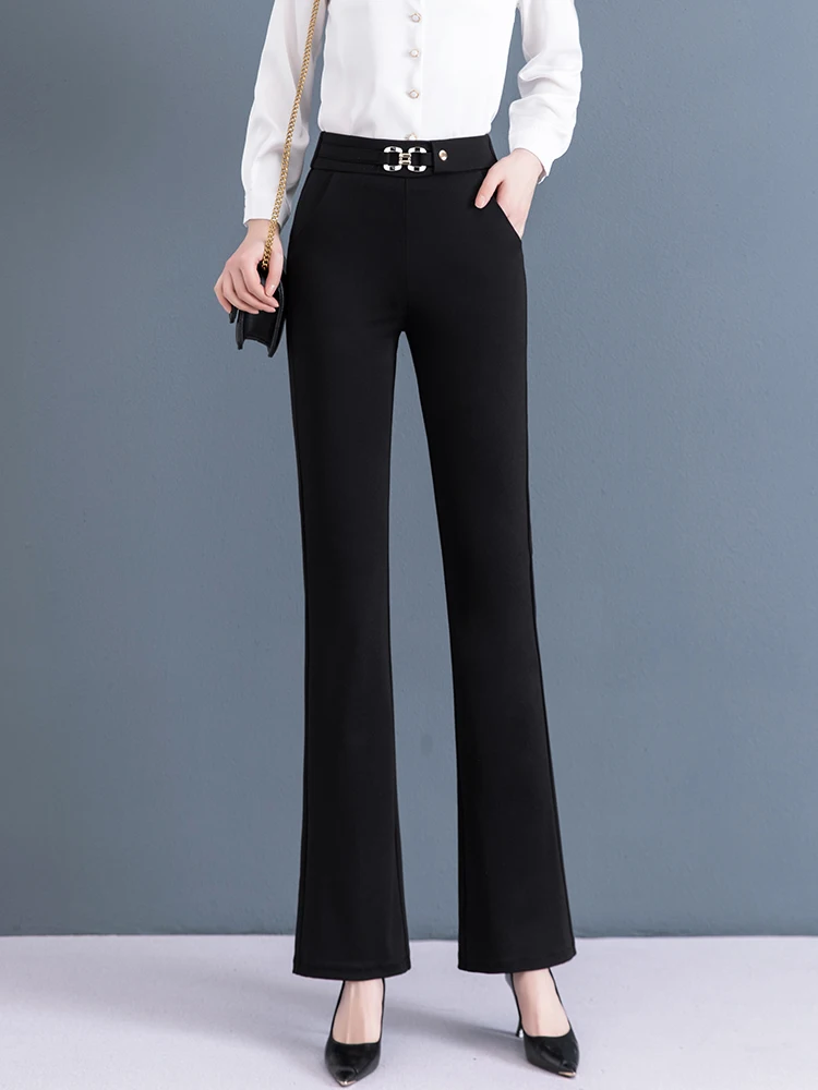 

High Waist Micro Flare Pants Women's Spring Autumn 2026 New Drapey Black Suit Pants Straight Leg Slimming Elastic Flare Pants