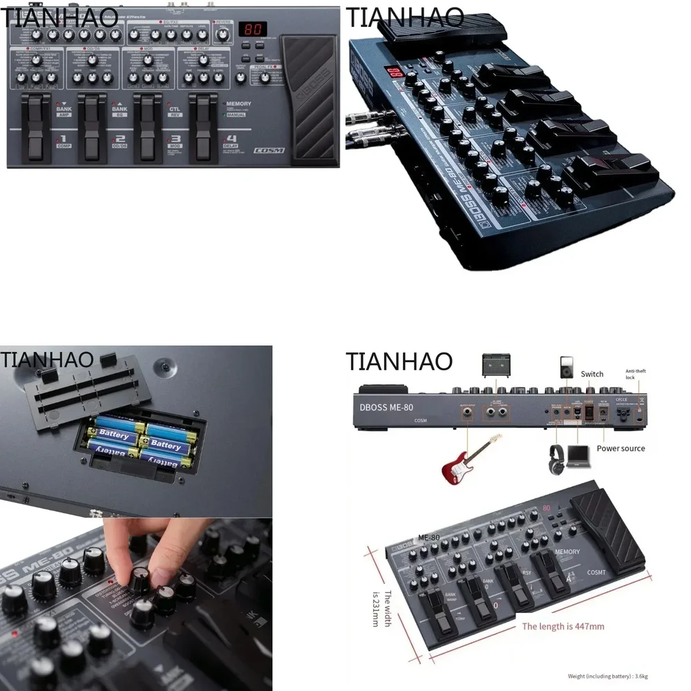 Pedal multiefectos para guitarra Boss ME80 ME90 con adaptador de corriente, procesador de modelado digital, afinador compacto, delay y reverb.