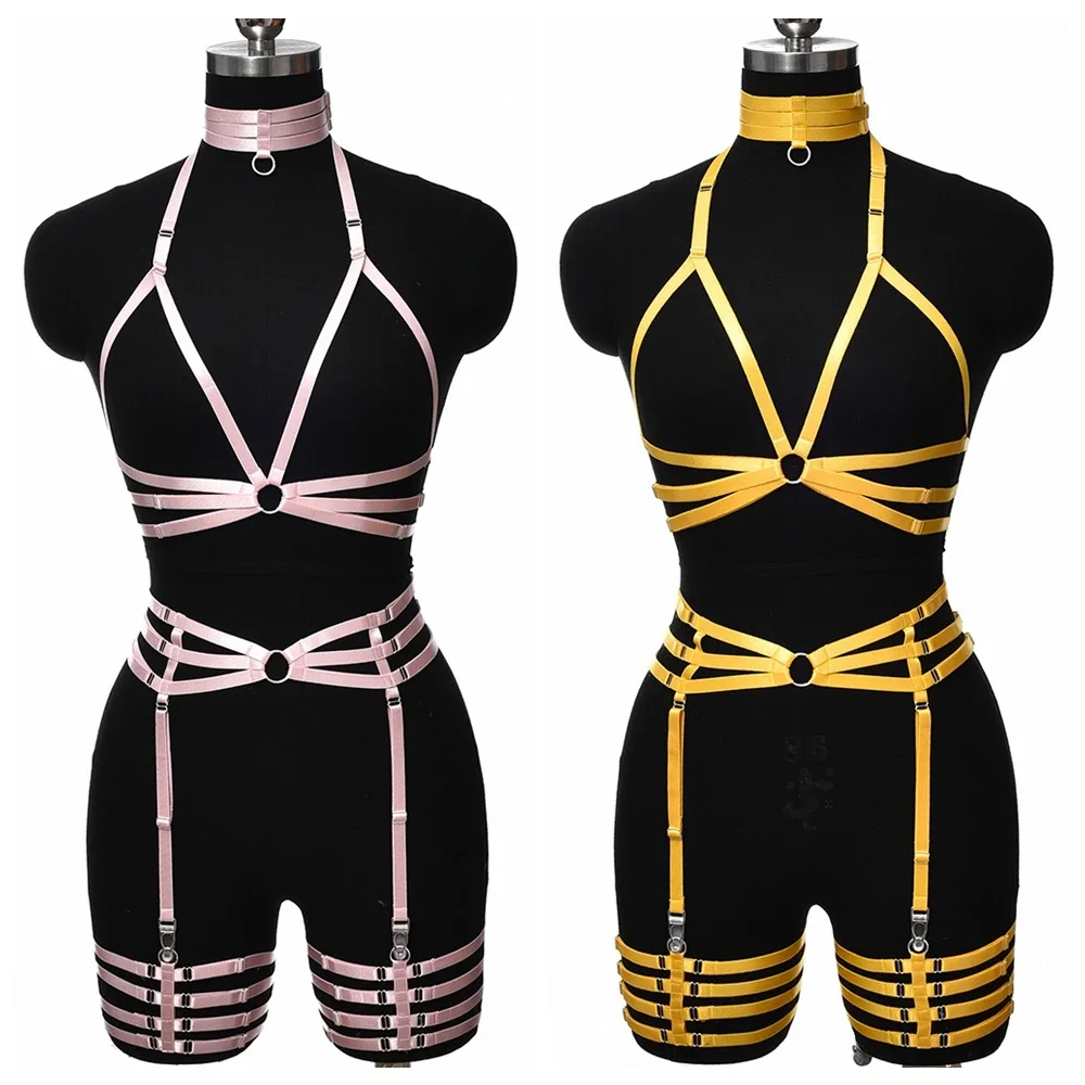 

Sexy Lingerie Body Harness Punk Body Cage Stockings Garter Belt Elastic Harness Set Pole Dance Open Chest Bra