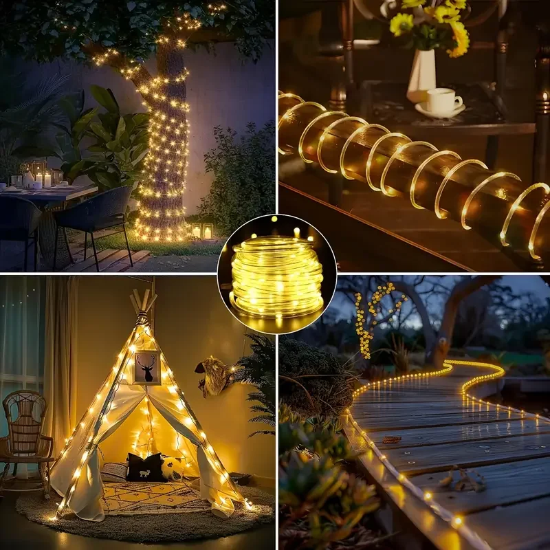 Solar LED Rope Strip Light 8 Mode Fairy String Lights for Garden Christmas Halloween Decor IP65 Waterproof Outdoor String Lights
