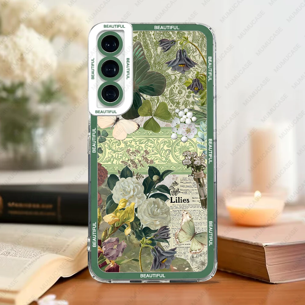 Etui na telefon Samsung Galaxy S20 S21 S22 S23 S24 FE Plus Ultra A54 A53 A52 A34 5G TPU Soft Cover Zielone naklejki retro