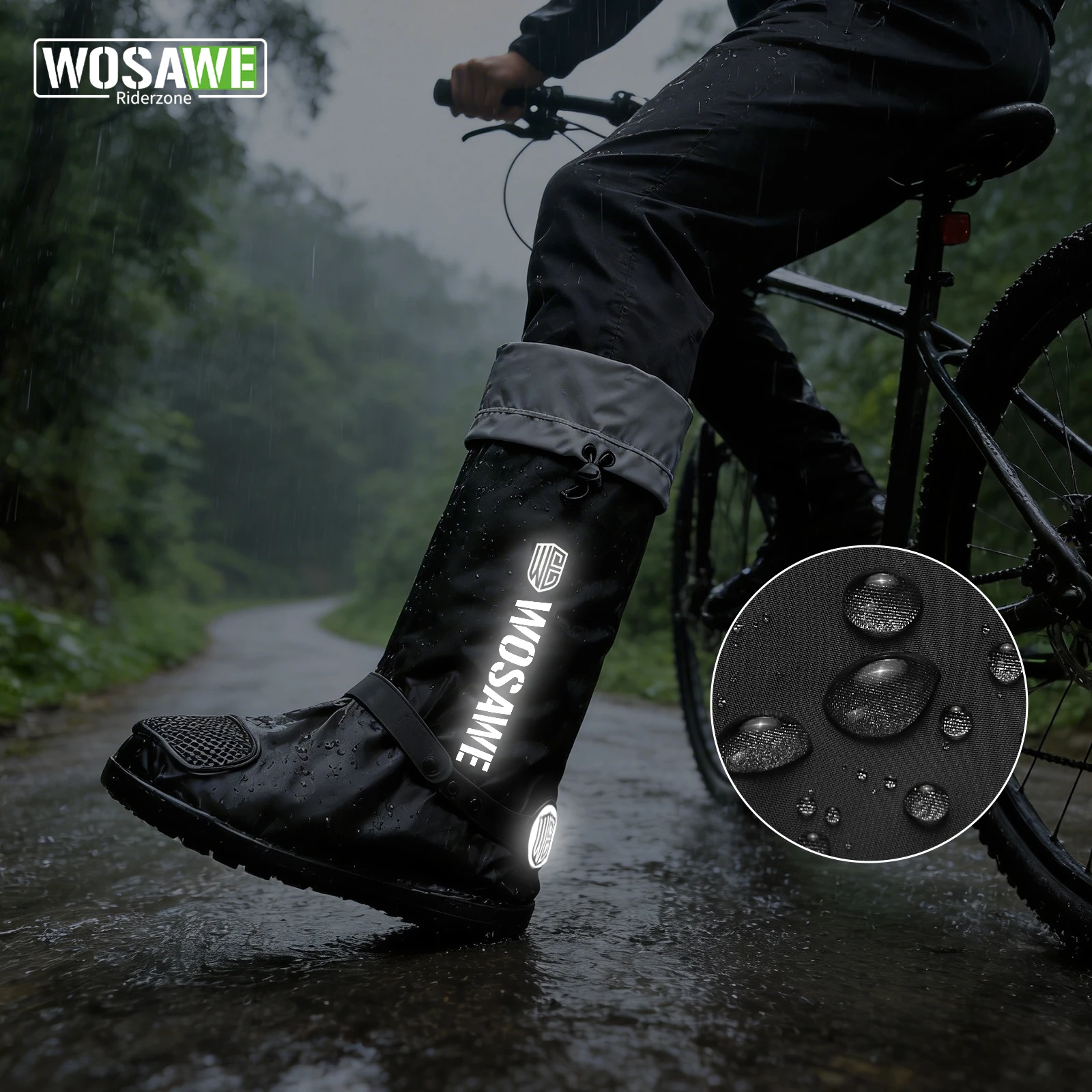 

WOSAWE Cycling Shoes Cover Anti-Slip Waterproof Windproof Biking Rain Boots Reusable Motorcyclist Protective Gear