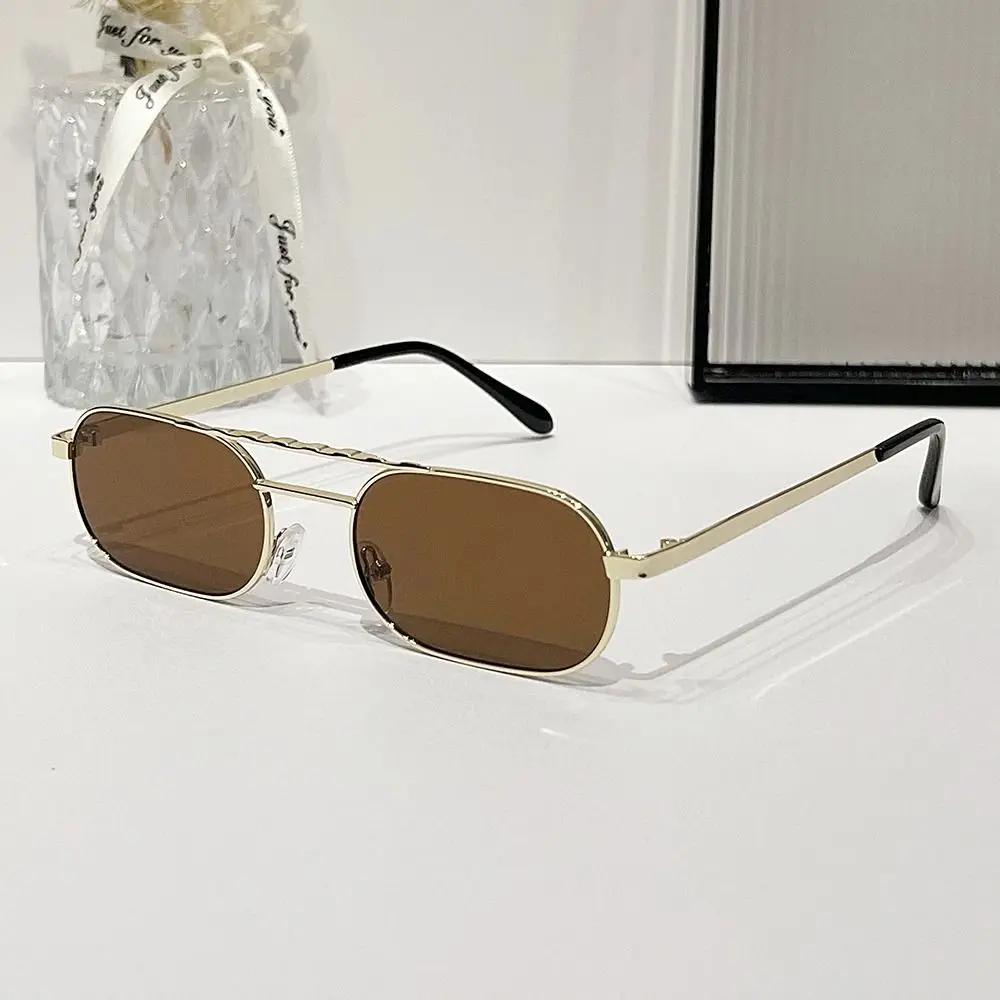 Rectangular Sun Glasses Metal Frame 90's Glasses Small Sunglasses Hip Hop Eyeglasses Beach/Travel/Streetwear UV Protection