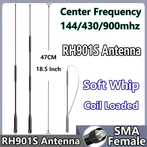 SMA 여성 RH901S 코일 로드 안테나 UHF VHF 144/430/900MHz UV-25M 5RM DM1701A UV-K6 BFK6 워키토키 액세서리용 소프트 힙