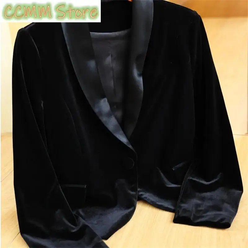 New High Class Temperament Versatile Large Black Velvet Jacket Short Blazer Women's Suit Jackets Spring And Autumn Outwear