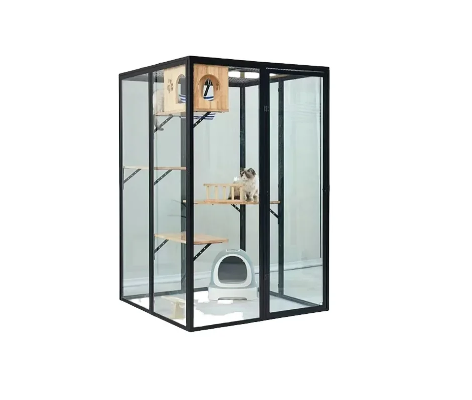 

Индивидуальный дизайн, рама из алюминиевого сплава 124*120*186 см с панорамным кошачьим домиком из закаленного стекла в помещении, большая кошачья вилла, комната для домашних животных
