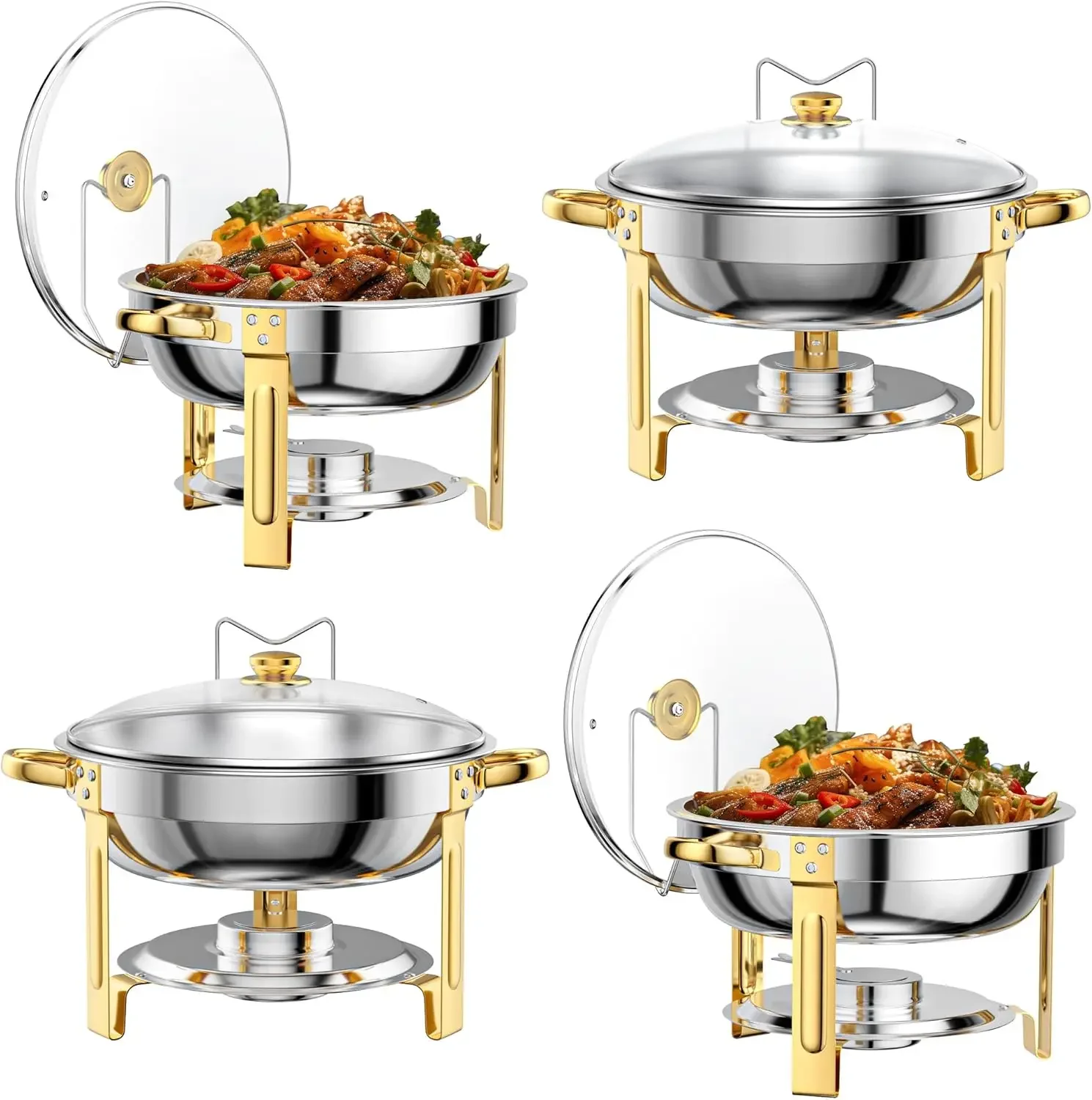 

Chafing Dishes for Buffet Set: Chafers for Catering - Round Chafing Dish Buffet Set with Lids | Chafers and Buffet Warmers Sets