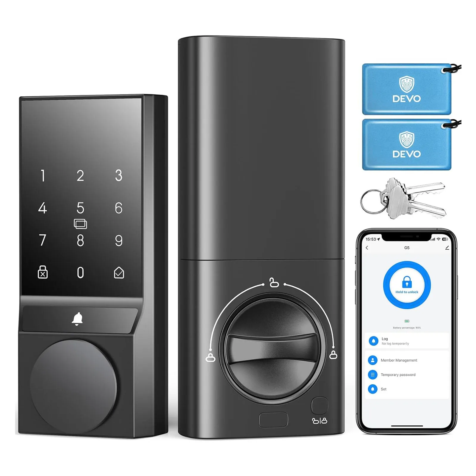 

Smart Door Lock, Keyless Entry Door Lock with Doorbell, Smart Deadbolt Lock for Front Door, App Control, Auto-Lock, with Wifi